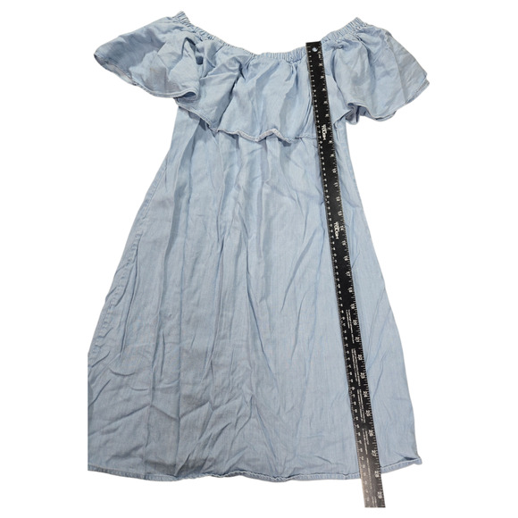 Anthropologie Sugar Lips Wom Sz Small Blue Chambray Off Shoulder Dress Ruffle - Picture 4 of 9